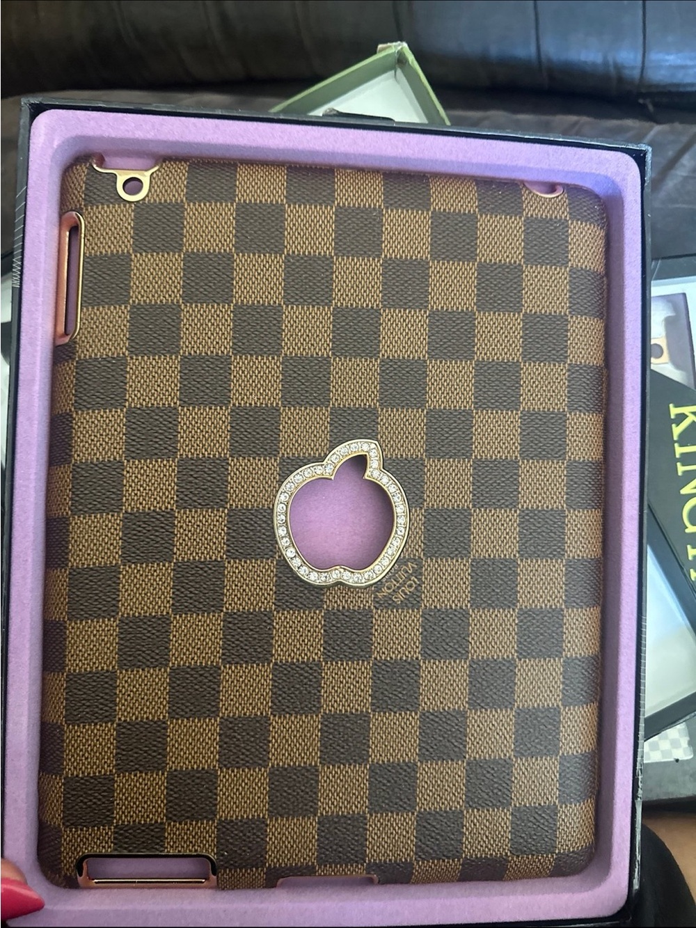 Luxury Checkered Brown Tablet Case with Pink Accent